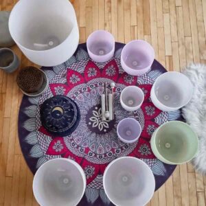 Sound bath with crystal singing bowls in Lac La Hache, BC, Canada