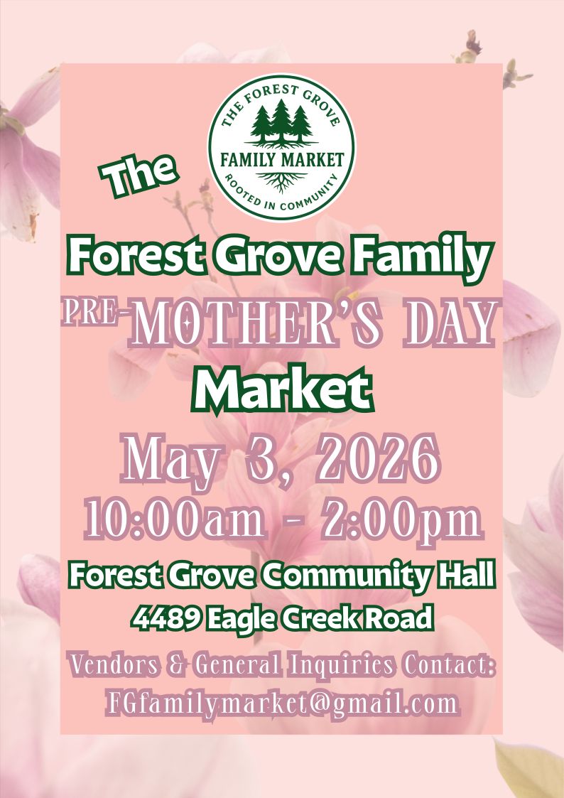 Crystal Singing Bowls Sound Bath booth at Forest Grove Family Pre-Mother’s Day Market May 3, 2026 10am-2pm.